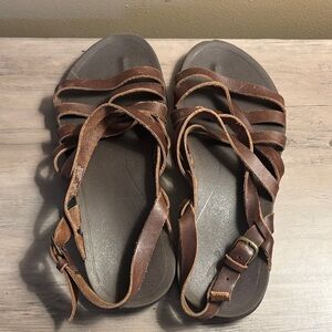 OluKai Brown Leather Strappy Sandals Size 9